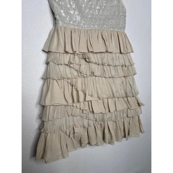 Alice + Olivia 2000s Silk Ruffle Tiered Sequin Dress Neutral Small - Image 5