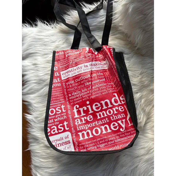 Red and White Lululemon Tote Bag with Black Handles - Image 2