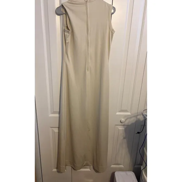 Vintage Cream Gold Metallic Mesh‎ 2 Piece Maxi Dress and Cropped Jacket Set - Image 6