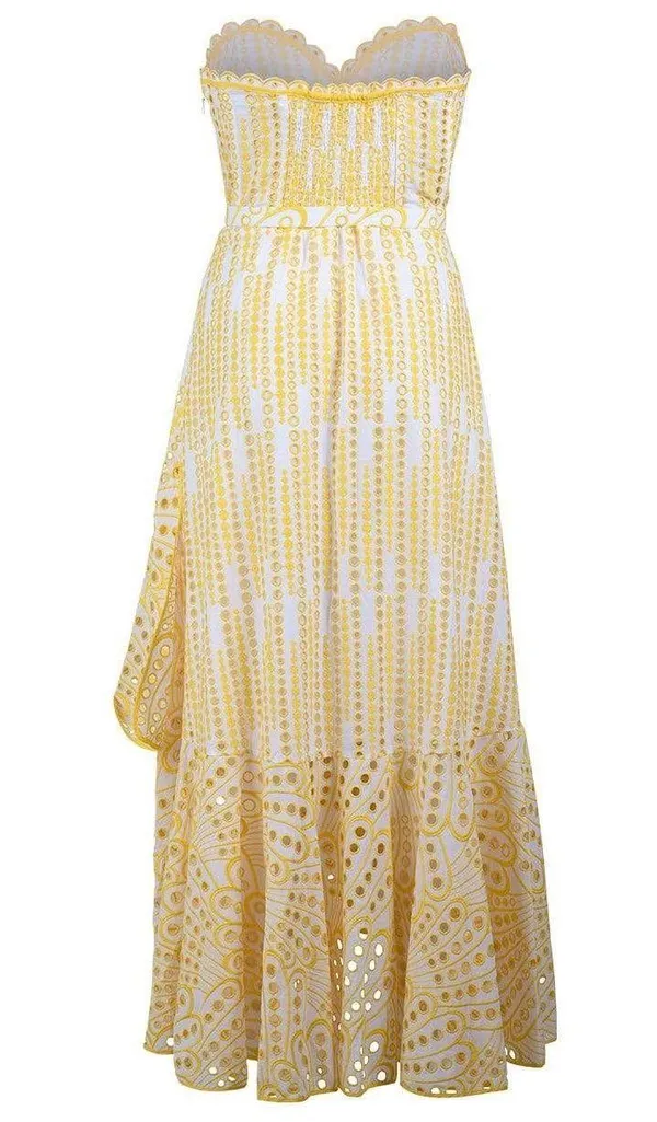 Charo Ruiz Yellow Aurora Strapless Broderie Anglaise Dress With Belt - Image 2