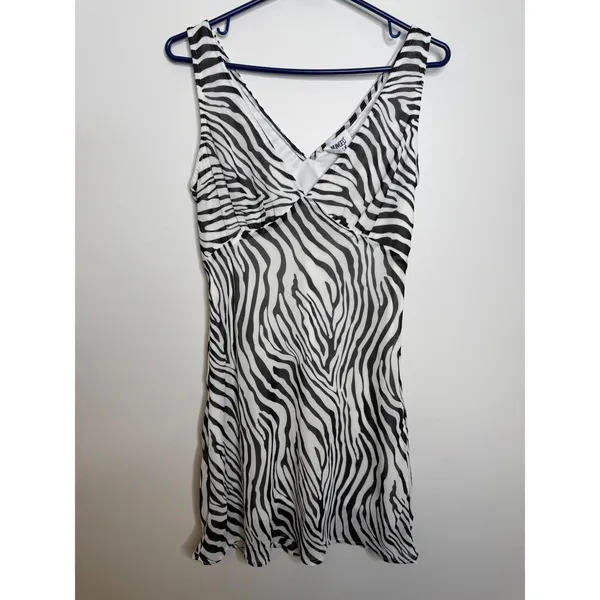 Princess Polly Nellie Mini Dress Womens 4 Zebra NWT Animal Print V-Neck Tie Back - Image 2