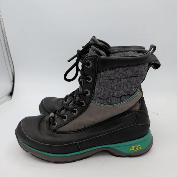 UGG Carora Waterproof Black Teal Leather Winter Boots 1005625 Womens‎ 7.5 - Image 2