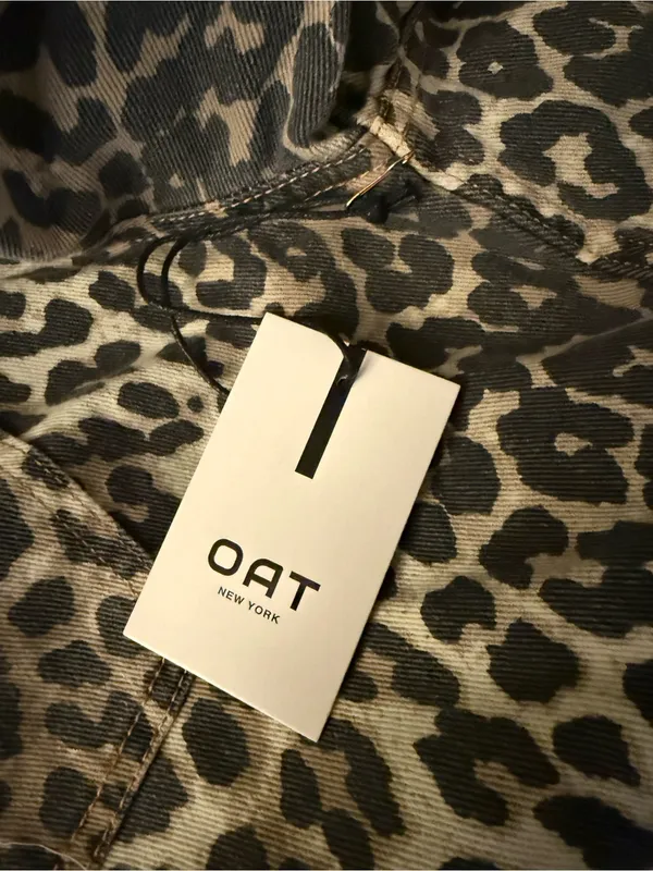NWT Oat New York Leopard Print Denim Women's Jacket - Brown/Black - Image 4