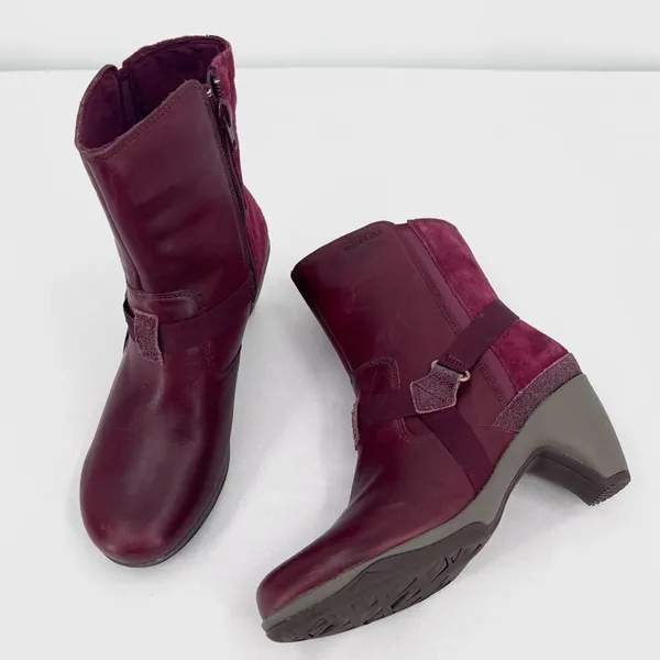 Merrell Evera Fade Wine Burgundy Suede Leather Zip Block Heel Ankle Booties 7.5 - Image 12
