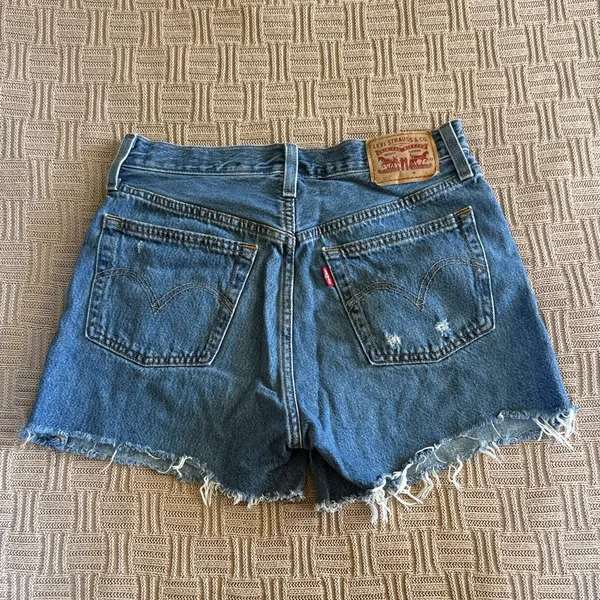 100% Cotton Levi's Blue Distressed Denim Cutoff Shorts - Image 2