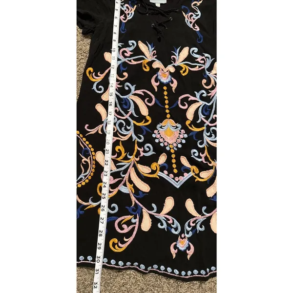 Skies Are Blue Dress Size Small Black Embroidered Shift Boho‎ Floral Feminine - Image 13