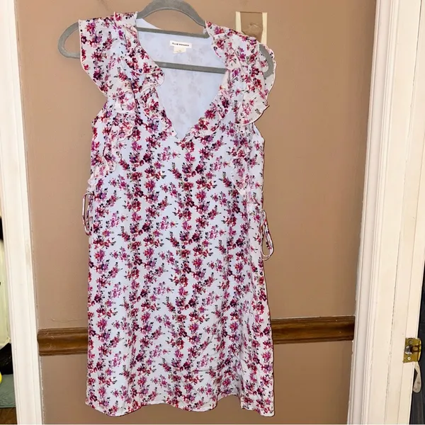 CLUB‎ MONACO Ruffle Silk floral shift Dress blue pink size 0 - Image 2