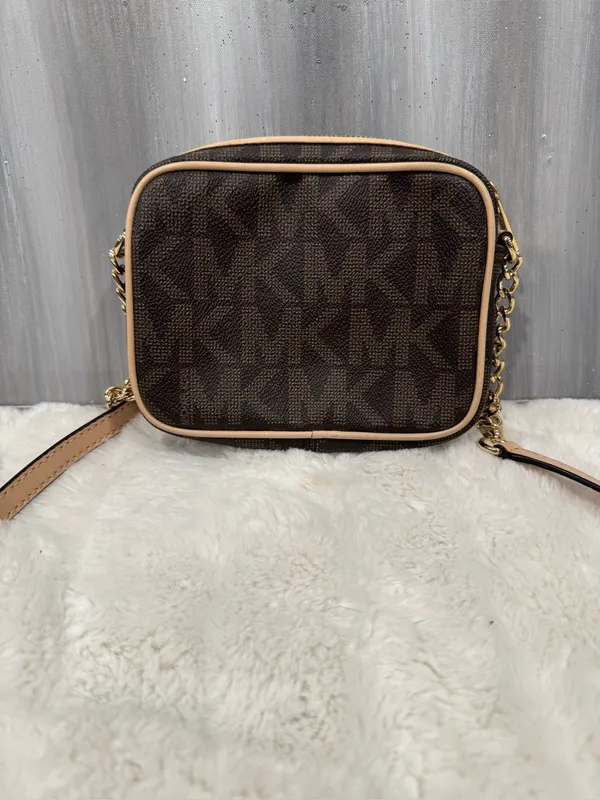 Michael Kors Brown Monogram Crossbody with Tan Trim - Image 3