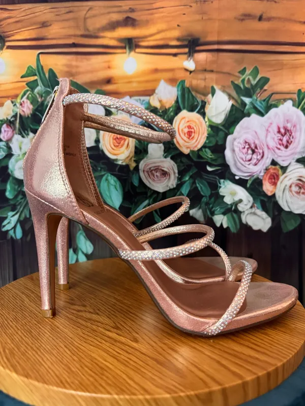 Daisy Fuentes Pink Gold Metallic Rhinestone Strap Stiletto Heels Size 8.5 Womens - Image 2