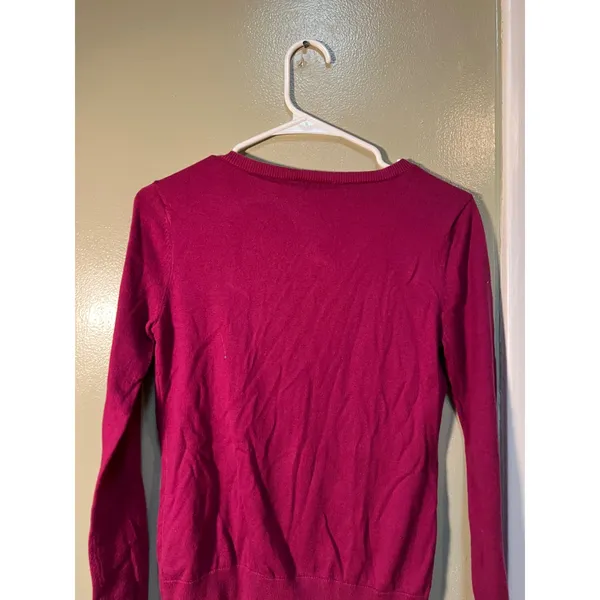 Loft Women's Sz XS Cardigan Sweater Crewneck Magenta Pink Jeweled Buttons Cotton - Image 9