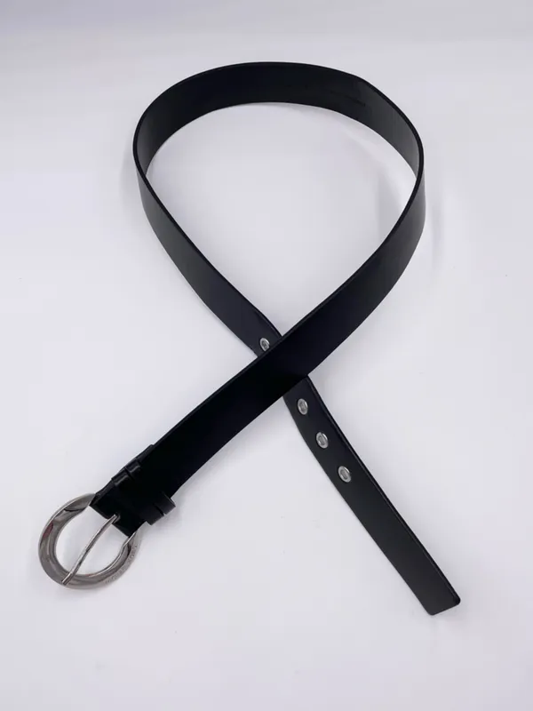 MICHAEL Michael Kors Black Faux Leather Belt Silver Round Buckle Grommets Y2K - Image 7