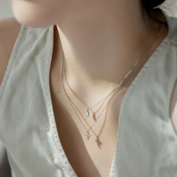Layered Cross Necklace Silver - Image 4