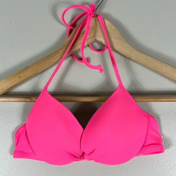 Victoria's Secret PINK Twist Front Push Up Halter Bikini Top Neon Pink Size XS - Image 2