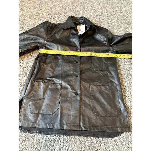 CIDER Women's Oversized Black Faux Leather Jacket Size XS‎ (A525) - Image 7