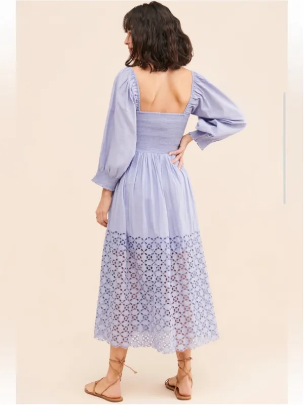 Free People Perfect Storm Smocked Eyelet Maxi Dress Lavender Purple Size S - Image 3