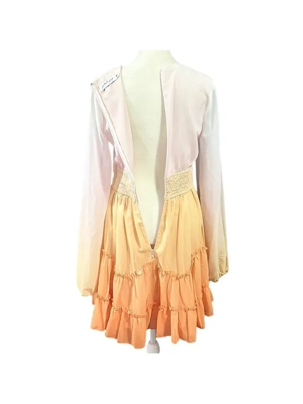 Petal + Pup Ombre Ruffle Tiered Long Sleeve Deep V-Neck Dress Orange Size Medium - Image 6