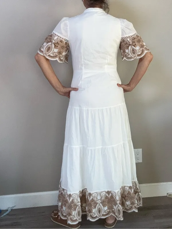 Love by Design Southhampton embroidered button front white cotton maxidress sz S - Image 4