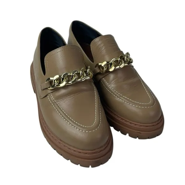 Anthropologie Women's Brown Lug Sole Gold Chain Chunky Platform Loafers Shoes 6 - Image 5