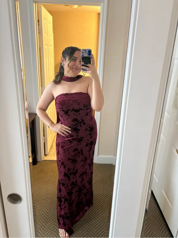 Strapless Velvet Floral Maxi Dress - Image 5
