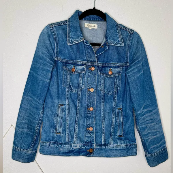 Madewell Jean Jacket Medium Blue Denim Classic Button-Up Pinter Wash Trucker - Image 3
