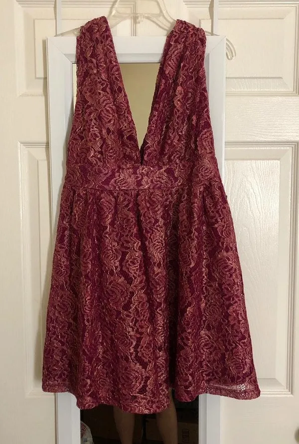 Red/Pink Lace Mini Dress - Image 2