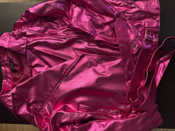 Akira Azalea Wang Pink Metallic Faux Leather Moto Jacket - Image 6