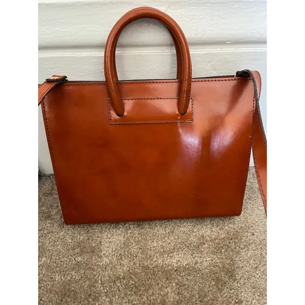 Pratesi Firenze Italian cognac Leather square Satchel Brown cross body bag - Image 7