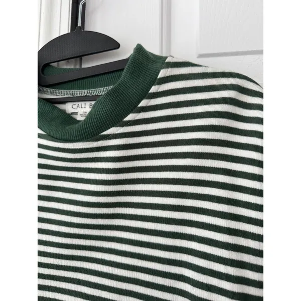 Cali Be Striped Long Sleeve Mock Neck‎ Layered Look Top XS Green White - Image 3