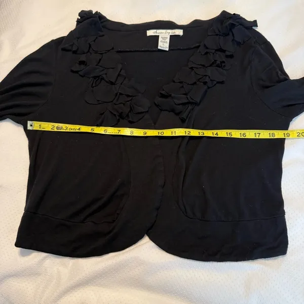 American Rag Black Open Front Ruffled Cardigan Sz Large Rayon Spandex Versatile - Image 5
