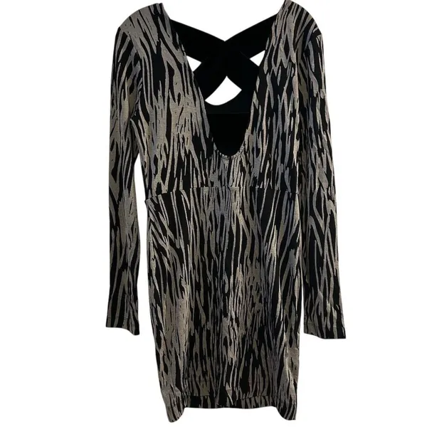BCBGeneration Zebra Print Dress Black Velvet‎ Trim Size M - Image 11