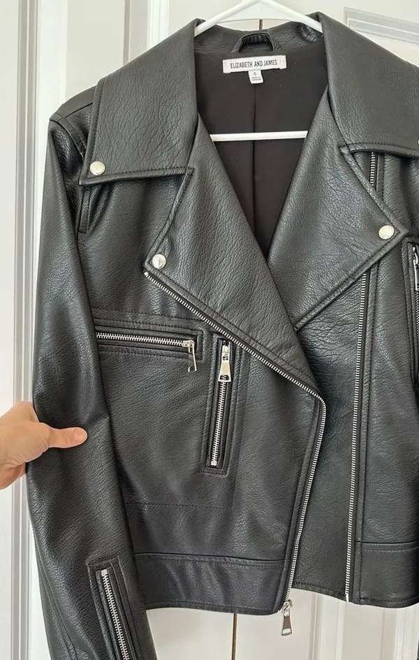 Elizabeth and James Kohl's Women's Faux Leather Moto Jacket Black Size S - Image 3