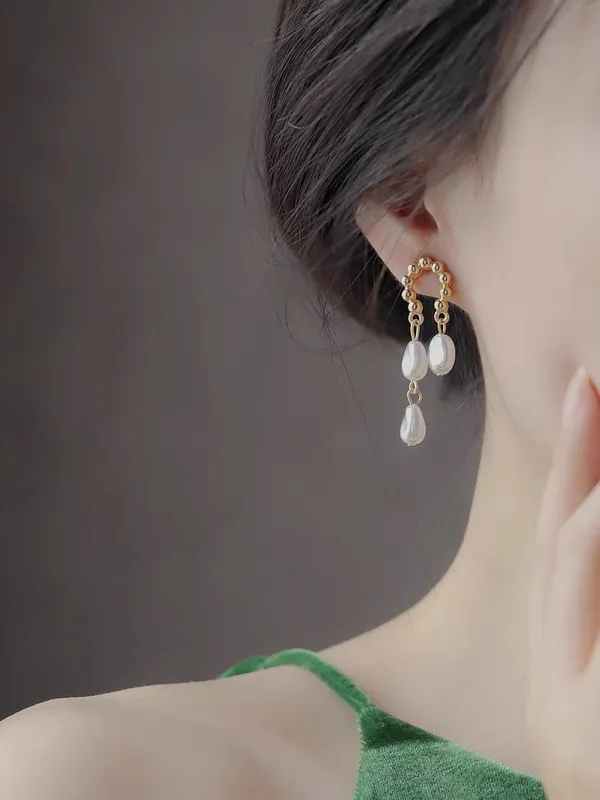 White Pearl Long Tassel Dangle Drop Earrings for Women,Elegant Pearl Earrings - Image 4