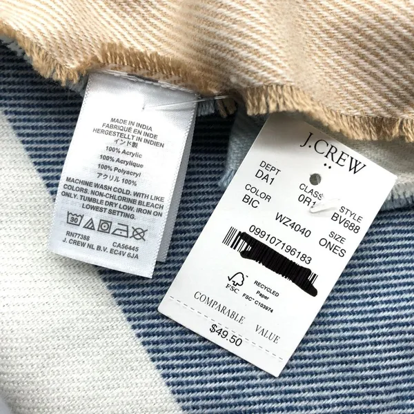 J.Crew Womens Classic Scarf Blue Brown Ivory 77"Lx25"W - Image 3