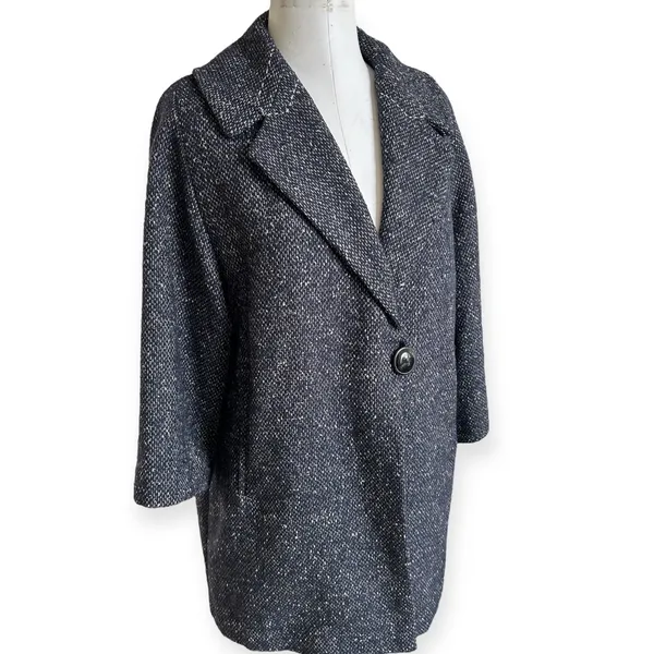 Cabi Blair Black Oversized Wool Blend Tweed One Button Dark Academia Jacket M - Image 3