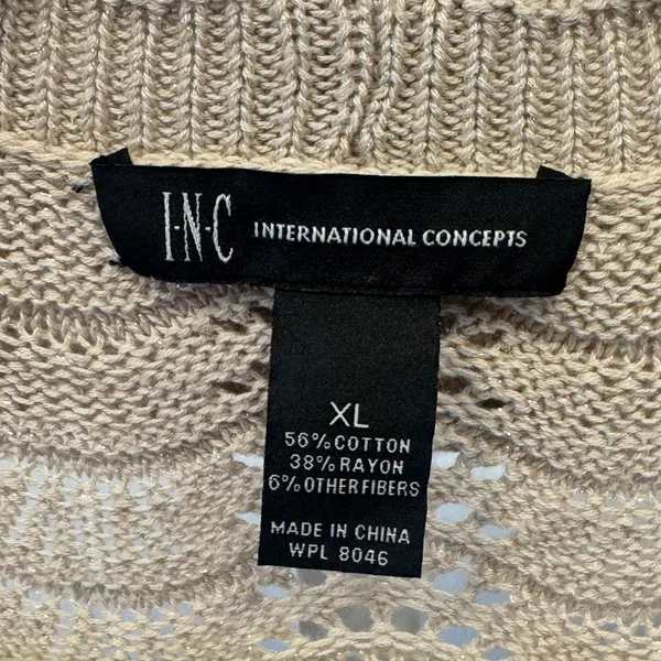 Y2K INC International Concepts Tan Pointelle Crochet Open Cardigan XL 3/4 Sleeve - Image 6