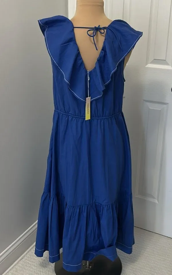 Summersalt Coastal Poplin Ruffle Neck Midi/Maxi Dress Blue - Image 4