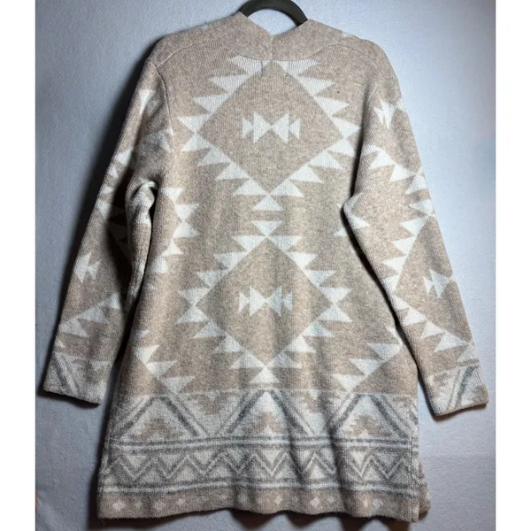 Frye Womens XL Beige Geometric Southwestern Open Front Knit Cardigan Sweater - Image 3