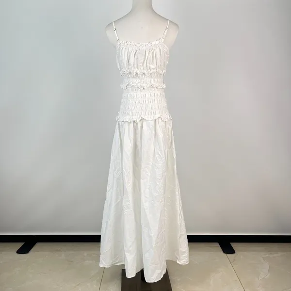 NWOT FARM RIO Cotton Sleeveless Rushed Bodice Midi Dress White Sundress Size S - Image 8