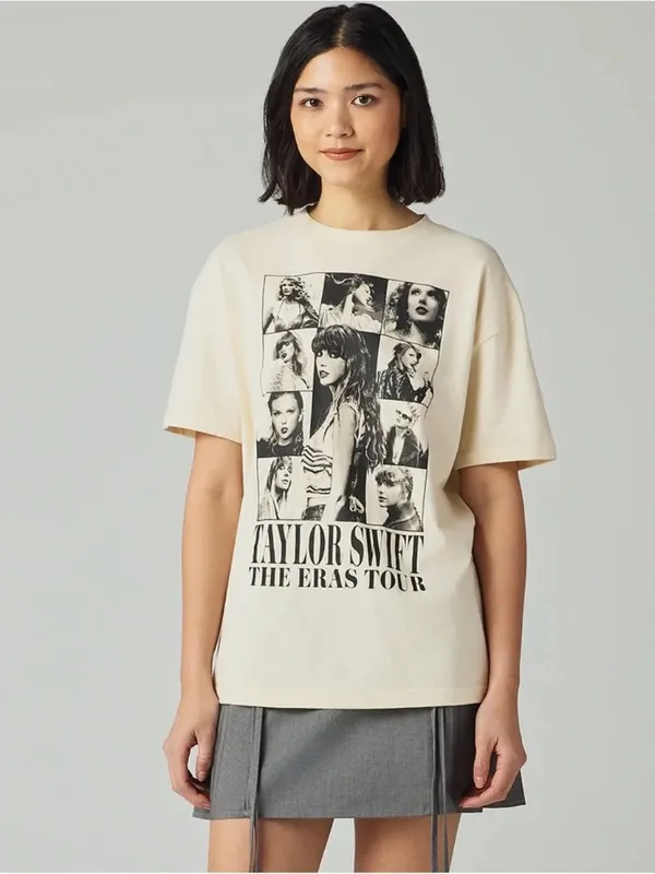 Taylor Swift Cream Eras Tour Graphic Print Short Sleeve Cotton Tee - Image 2