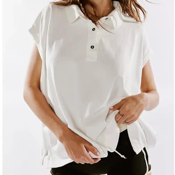 NEW Free People We The Free Keep On Ivory Cotton Slouchy Oversized Fit Polo Top - Image 6