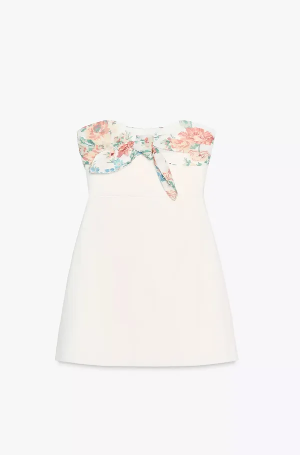 ZARA Floral White Strapless Dress - Image 10