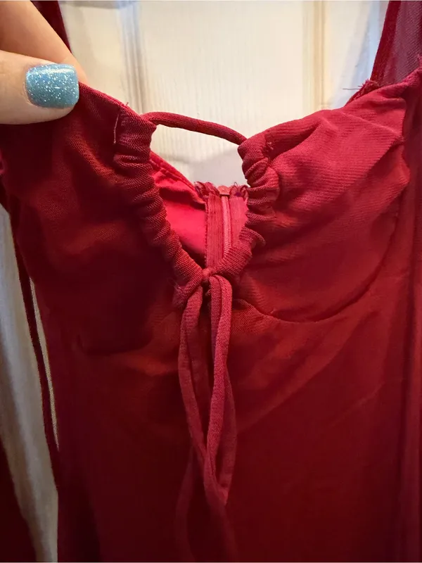 Princess Polly Long Sleeve Tie-Front Mini Dress in Wine XS - Image 4