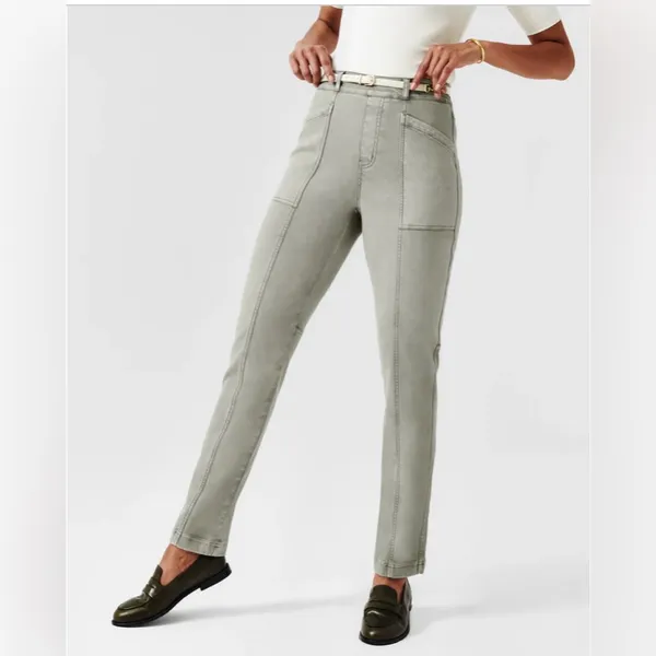 SPANX Stretch Twill Straight Leg Pants Olive Oil Green Size XS - Image 3