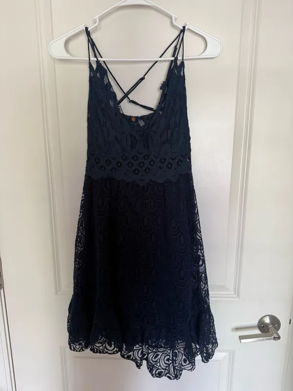 Navy Blue Free People Dress Lace Small Adela - Image 2