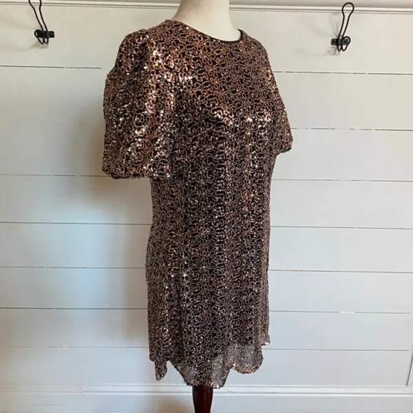 Eliza J Womens Bronze Black Sequin Puff Sleeve Shift Mini Dress‎ Size 10 - Image 6