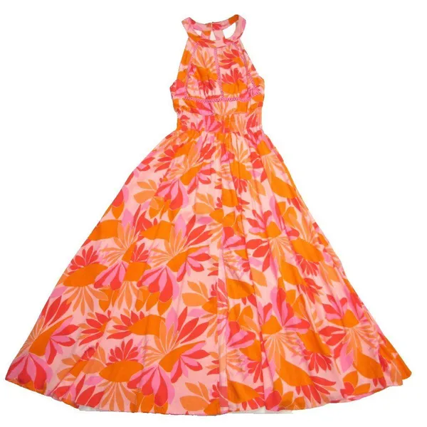 NWT Abel The Label Charlie in Pink Orange Floral Open Tie Back Midi Dress L - Image 3