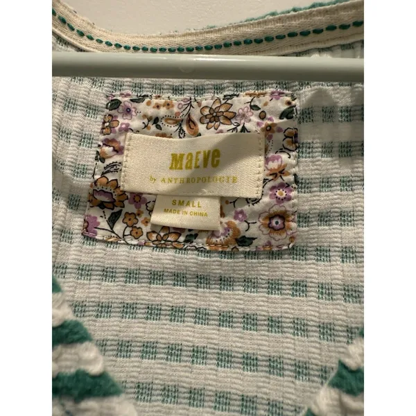 Maeve Anthropologie Franconia Green Striped Seersucker Sleeveless Top Small S - Image 4