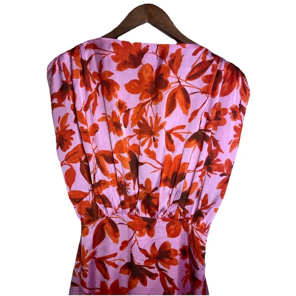 Vici Romantic Floral Pink Red Midi Dress Side Slit Crew Neck Coquette Small - Image 2