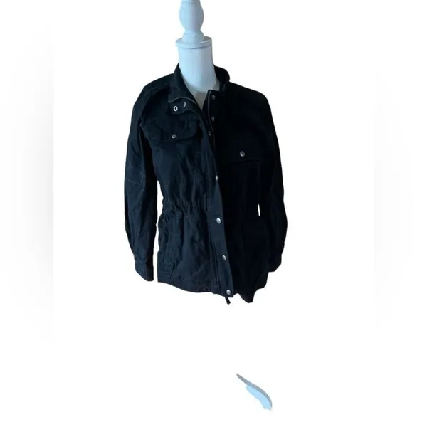 GAP Women Utility Jacket Black Cinched Waist Field Coat Small - Image 3