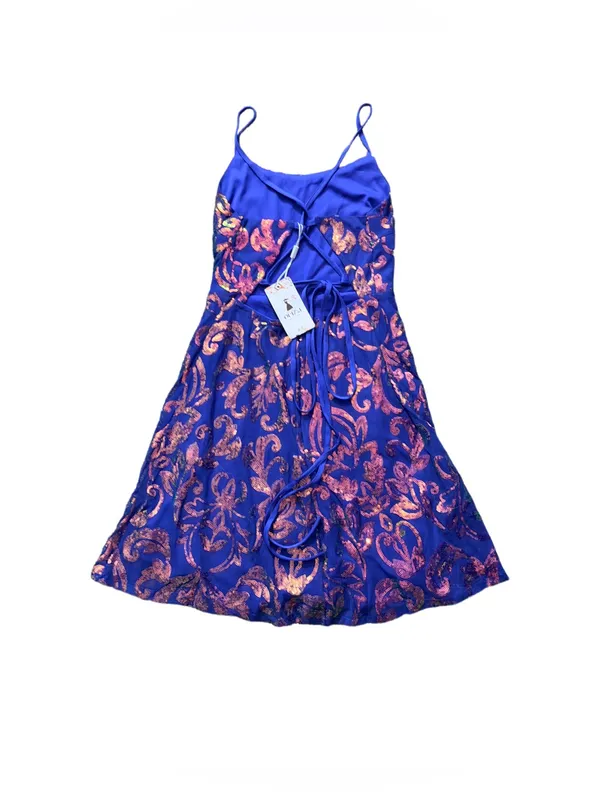 Blue Metallic Floral Fit-and-Flare Party Dress - Image 2